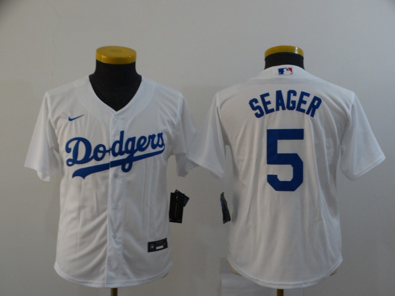 Youth Los Angeles Dodgers #5 Corey Seager White Cool Base Stitched MLB Jersey